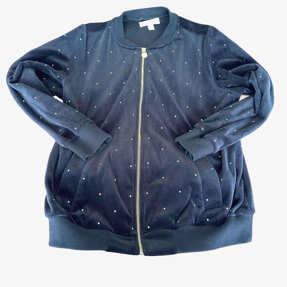 Michael Michael Kors Jacket Zip Up Velour Sequins Hoodie Long Sleeve Black 1X - Picture 1 of 9